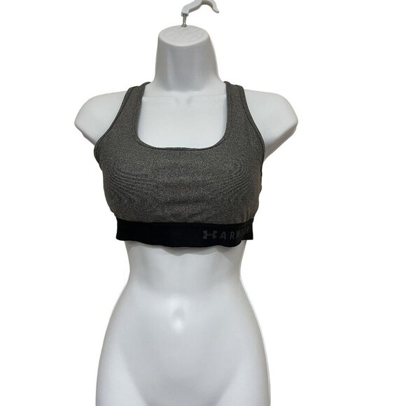 Under Armour Women's Medium Compression Sports Bra Gray & Black Criss Cross Back - Picture 3 of 6